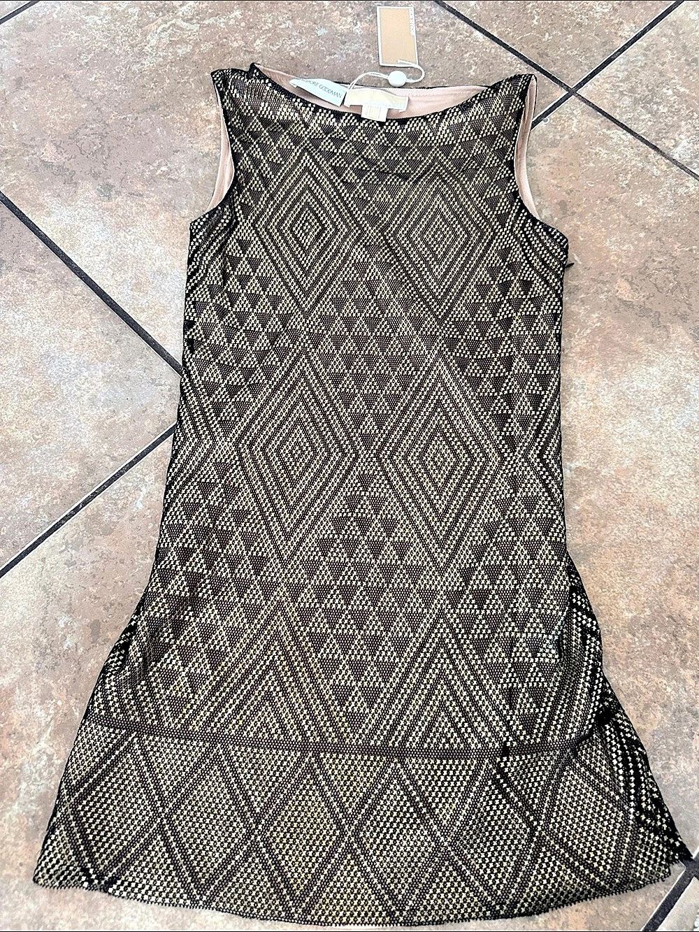 Michael Kors Geometric Mini Dress in Black & Gold Size Small NWT